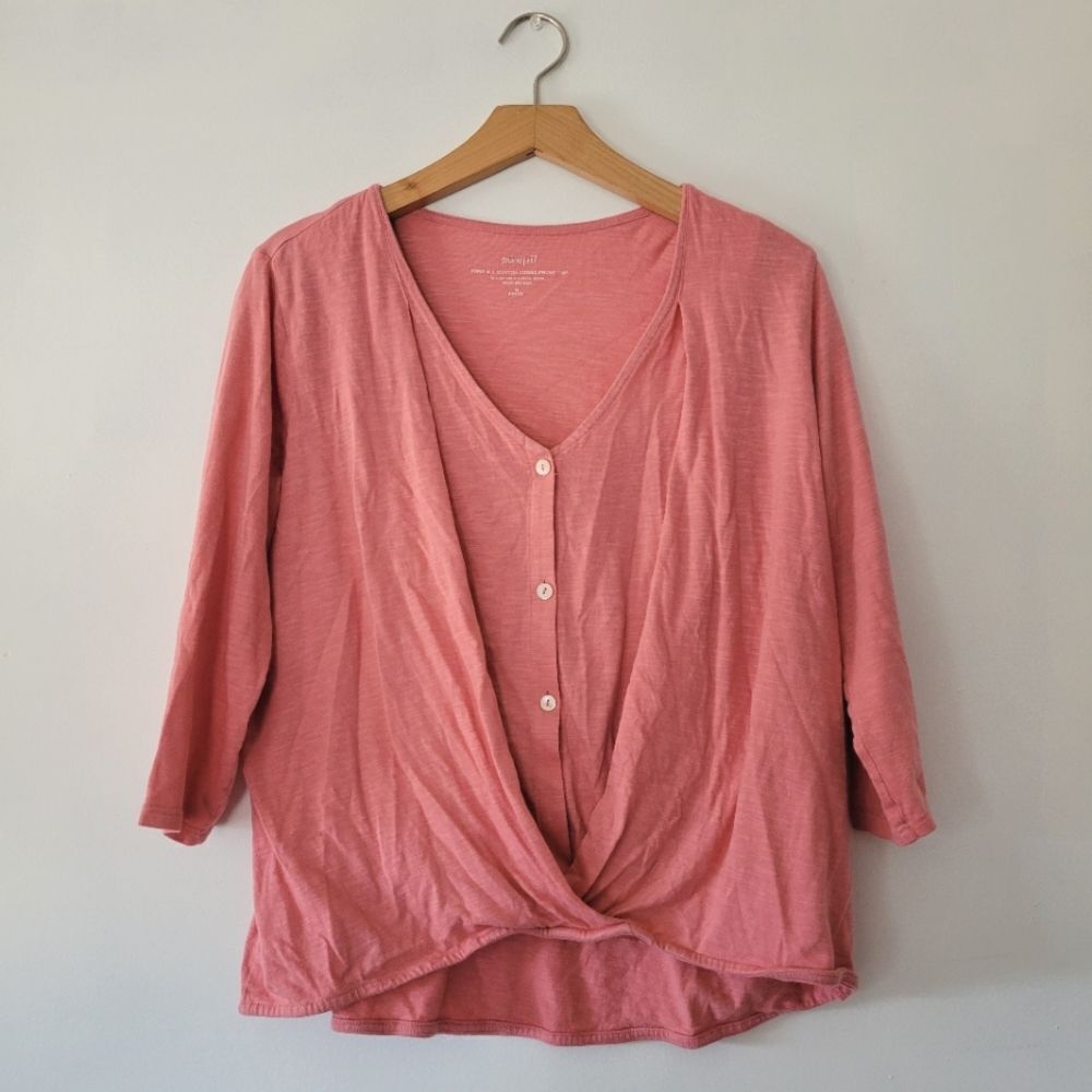J. Jill Pure Jill 100% Cotton Cross-Front Wrap Top | Pink | PM Petite Medium